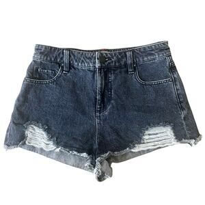 Alice + Olivia Denim Black Distressed Faded High-waisted Shorts Size 27